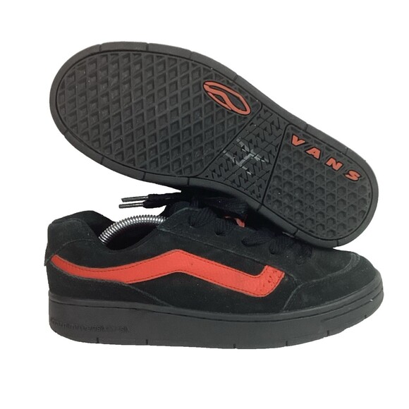 Vans Mannaz -Women's Sz 9 -Black Leather + Red -Low Skate Shoes- 49195-73 - VTG - Picture 1 of 10